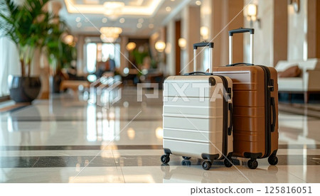 Travel bags in the hotel lobby 125816051