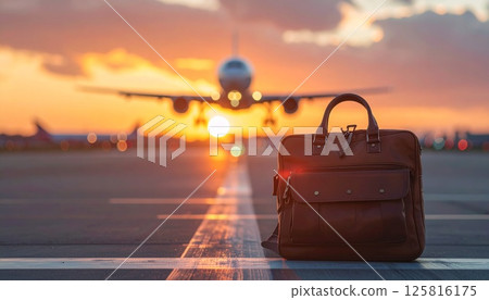 Boston bag and airplane background 125816175