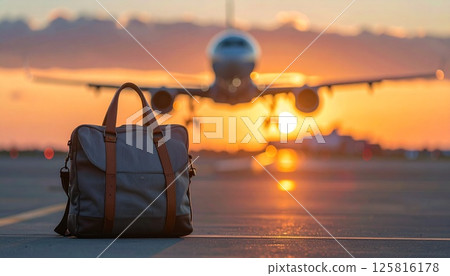 Boston bag and airplane background 125816178