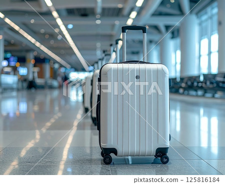 Carry-on bags lined up at the airport 125816184