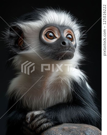 Majestic Colobus Monkey on a Grey Rock 125816222