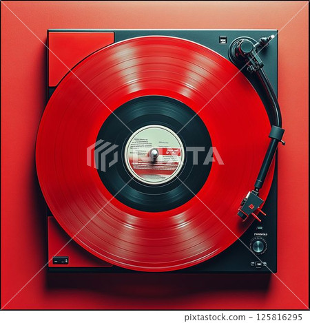 Red Vinyl Record on Turntable Red Vinyl Record on Turntable 125816295
