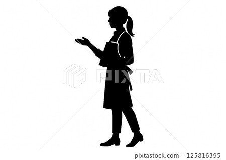 Silhouette of a female salesperson guiding sideways Silhouette of a female salesperson guiding sideways 125816395