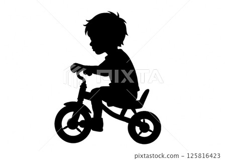 一個快樂的孩子騎三輪車的輪廓 125816423
