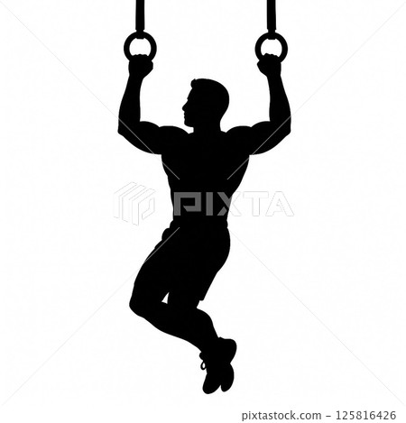 Silhouette of a man hanging from a train strap 125816426