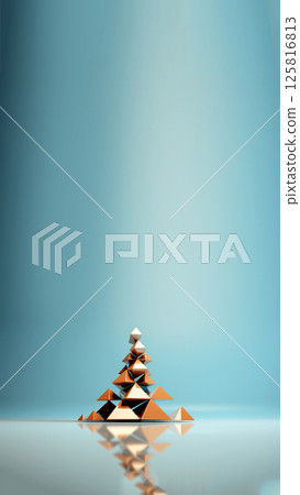 Minimalist Christmas tree on a serene blue background, designed for a vertical banner or greeting card with a modern aesthetic 125816813