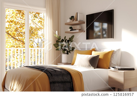luxury bedroom with set of pillows on bed luxury bedroom with set of pillows on bed 125816957