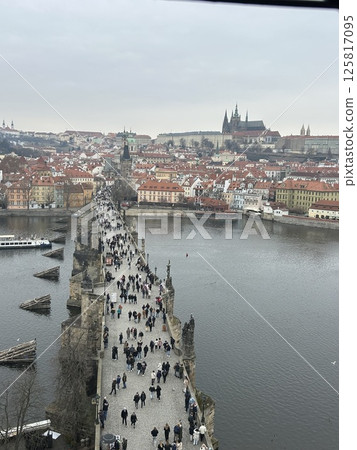 Charles Bridge in Prague seen from the tower 125817095