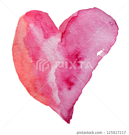 Red and Pink Hand Drawn Watercolor Spots Heart Isolated on White Background 125817217