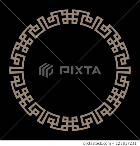 Classic round frame with Greek key elements. Oriental round frame with Greek elements. Circle of Roman Empire, Ancient Greece. Template for laser cutting, ceramic, textile, embroidery, porcelain. Classic round frame with Greek key elements. Oriental round frame with Greek elements. Circle of Roman Empire, Ancient Greece. Template for laser cutting, ceramic, textile, embroidery, porcelain. 125817231