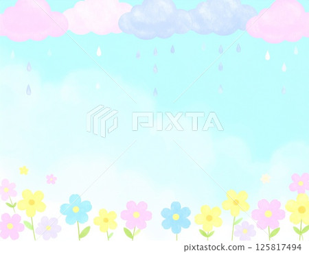 清爽的水彩田野和花卉風景插畫 清爽的水彩田野和花卉風景插畫 125817494