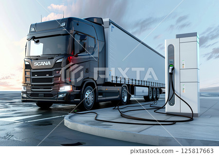 Power source for charging battery of beautiful hybrid electric car on road, abstract vivid composition consists of fictional unreal fantastic vision on background Power source for charging battery of beautiful hybrid electric car on road, abstract vivid composition consists of fictional unreal fantastic vision on background 125817663