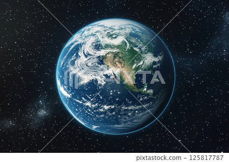 View of Earth from space captured during low-light conditions showcasing urban lights and natural atmosphere 125817787