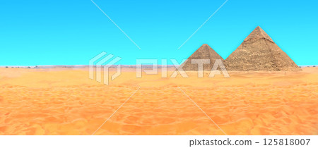 Great Pyramids of Chephren and Cheops, Cairo, Egypt. Banner captures essence of this historical site with two great pyramids that comprise Giza complex, nestled amidst sand dunes of Giza Necropolis 125818007