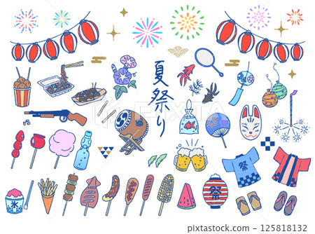 夏日祭典插畫集，手繪線條畫 125818132