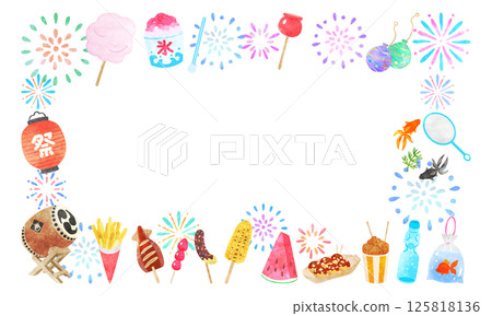 夏日節慶插畫框手繪水彩風格 125818136