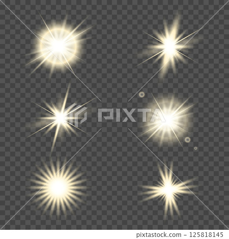 White glowing light explodes on a transparent background. with ray. Transparent shining sun, bright flash. Special lens flare light effect. 125818145