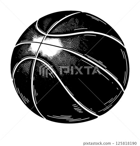 Basketball ball with textured surface and black seams on white background. Concept of sport and competition. Vector illustration . 125818190