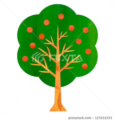 一棵長著紅色漿果的樹的水彩插圖 125818191