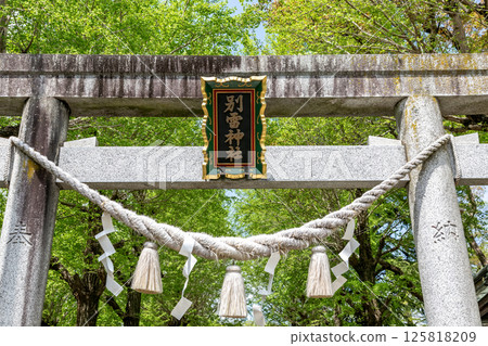 關東三雷神社之一的金村戸雷神社的鳥居和匾額被新綠環繞 關東三雷神社之一的金村戸雷神社的鳥居和匾額被新綠環繞 125818209