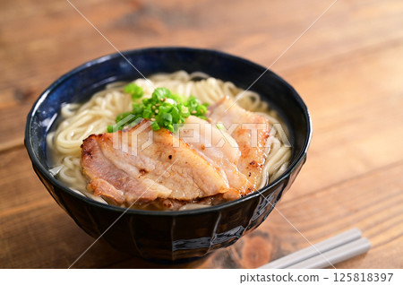 Okinawa soba topped with miso-marinated pork Okinawa soba topped with miso-marinated pork 125818397