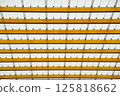 Modern Translucent Roof Structure with Yellow Steel Beams 125818662