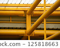 Modern Translucent Roof Structure with Yellow Steel Beams 125818663