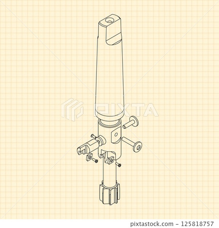 Mechanical engineering drawings. Tap tools, borer. Technical Design. Cover. Blueprint. Step Cutting Tool with Countersinking Function. Technical 3D Vector Illustration 125818757