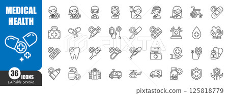 Medical and health outline icon . Editable stroke . Vector . Medical and health outline icon . Editable stroke . Vector . 125818779