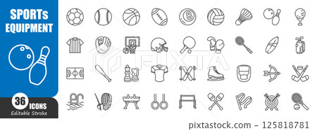 Sports equipment outline icon . Editable stroke . Vector . 125818781