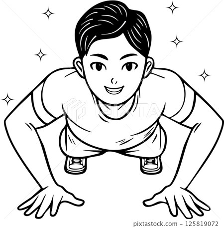 一名男子高興地做伏地挺身來鍛鍊肌肉 125819072