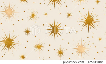 Golden Retro Starburst Pattern on Cream Background for Festive and Vintage Designs Golden Retro Starburst Pattern on Cream Background for Festive and Vintage Designs 125819084