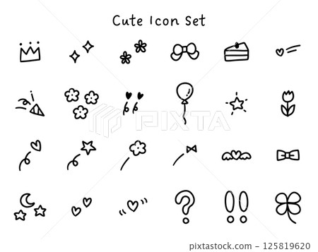 A vector illustration set of hand-drawn cute decorative illustrations. Hand-drawn, hearts, cakes, stars A vector illustration set of hand-drawn cute decorative illustrations. Hand-drawn, hearts, cakes, stars 125819620
