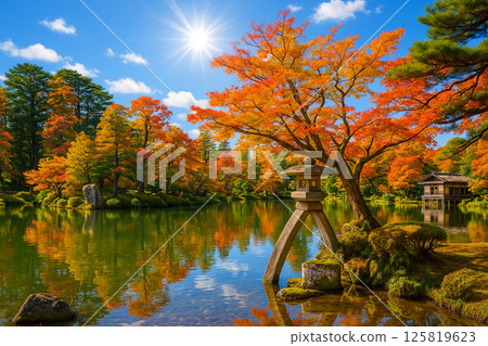 兼六園的紅葉：鬼神燈籠與霞池倒映的風景 125819623