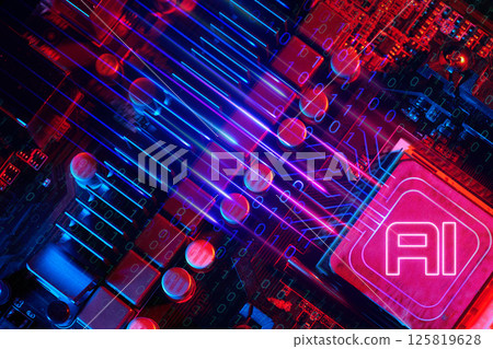 AI Data Stream: Binary Circuit Board 125819628