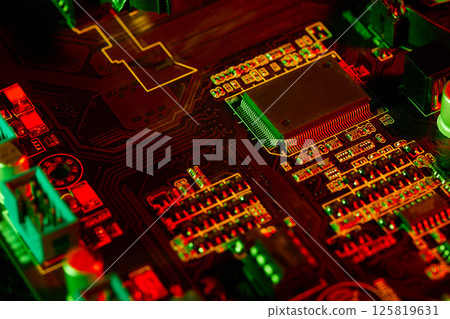 Futuristic Motherboard with Glowing Circuits 125819631