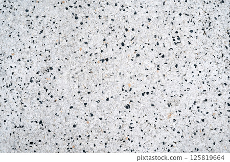 grainy abstract white texture with crumbs of black stones. The pattern of sidewalk surface 125819664