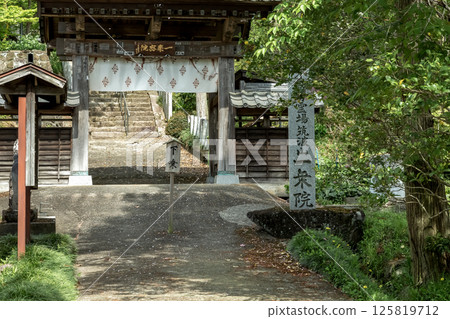 筑波山,新綠環繞,新福寺的山門和標誌 筑波山,新綠環繞,新福寺的山門和標誌 125819712