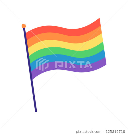 Rainbow flag waving in the wind. Hand drawn vector illustration. 125819718