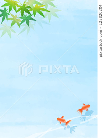 Watercolor blue maple and goldfish background illustration 125820204