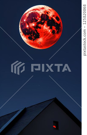 紅色的滿月漂浮在夜空中 125820868