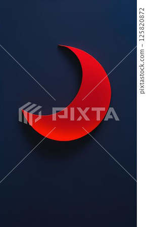 An illustrated abstract painting of a red crescent moon An illustrated abstract painting of a red crescent moon 125820872