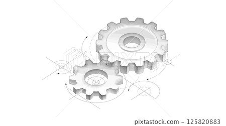 Two gears. Engineer blueprint, technology innovation, motor engine, gear design Two gears. Engineer blueprint, technology innovation, motor engine, gear design 125820883