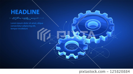 Two gears. Engineer blueprint, technology innovation, motor engine, gear design 125820884