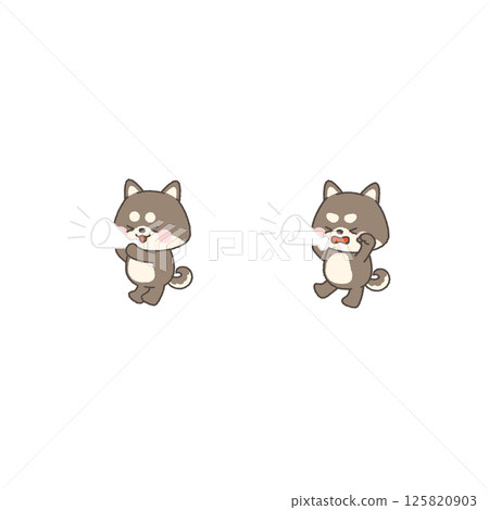 Black Shiba Inu cheering with a megaphone White team set 125820903