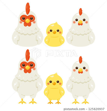 Chicken parent and child illustration set 125820937