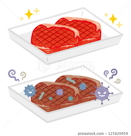 Illustration of spoiled beef and fresh beef 125820959