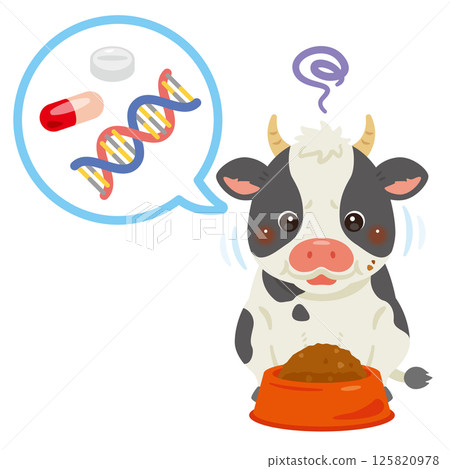 Illustration of a cow eating problematic feed 125820978
