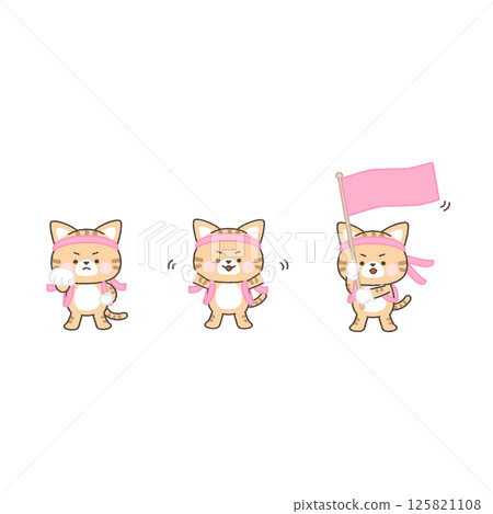 Brown tabby cat pink cheering squad set 125821108