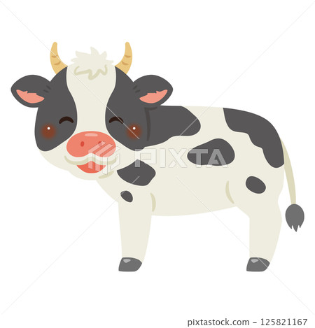 一頭微笑的乳牛從正面看的側面插圖 125821167